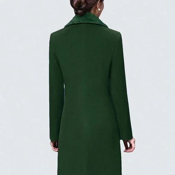 Green Casual Women's Stylish Double-Breasted Notched Lapel Midi Pea Coat - Picture 2 of 5